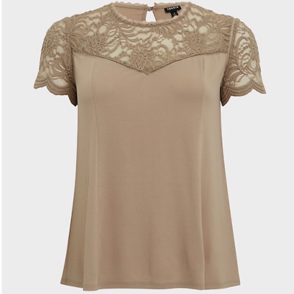 Torrid Women's Taupe Studio Knit & Lace Top - Picture 6 of 10
